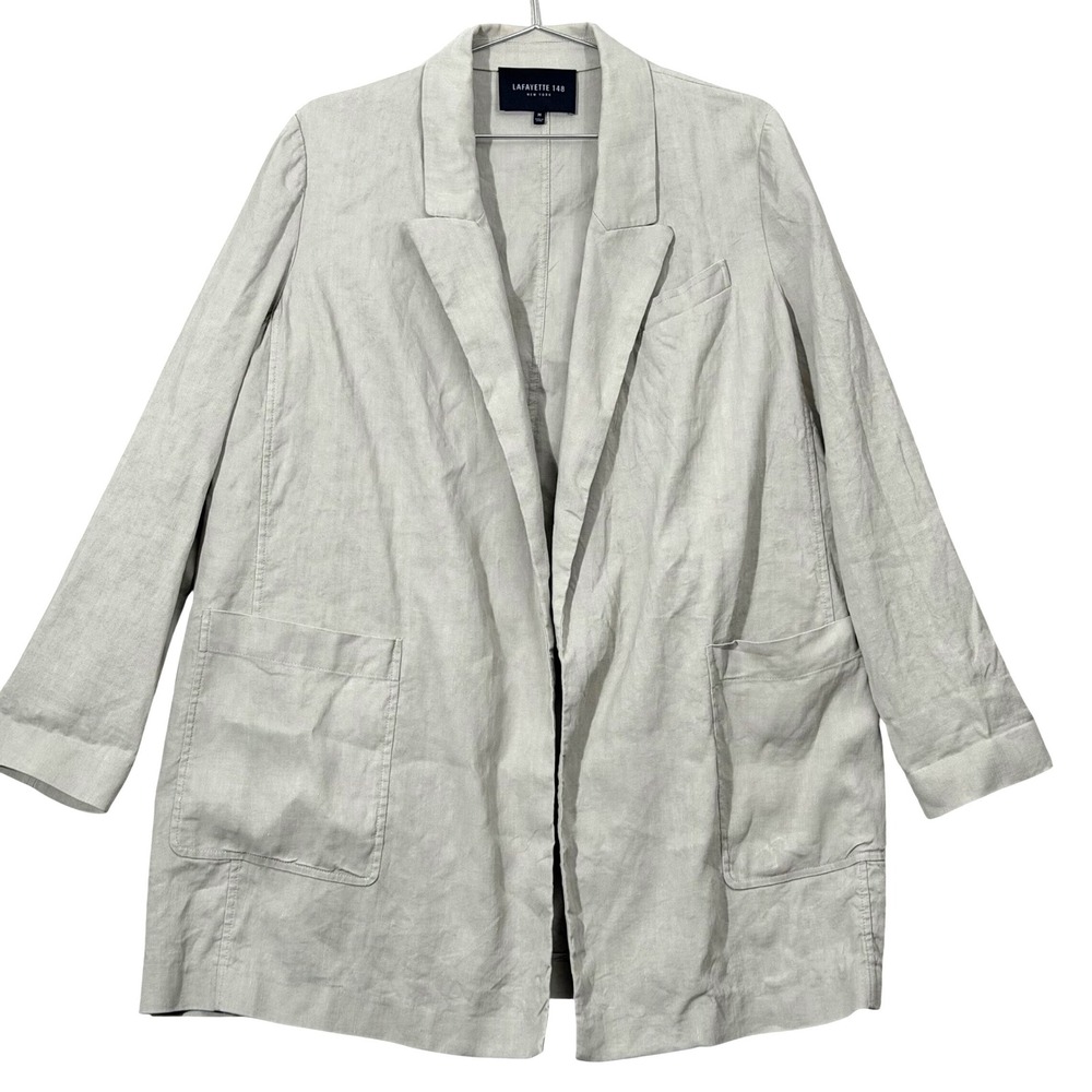 Lafayette 148 New York Linen/cotton Chore Coat blazer open Longline M Beige